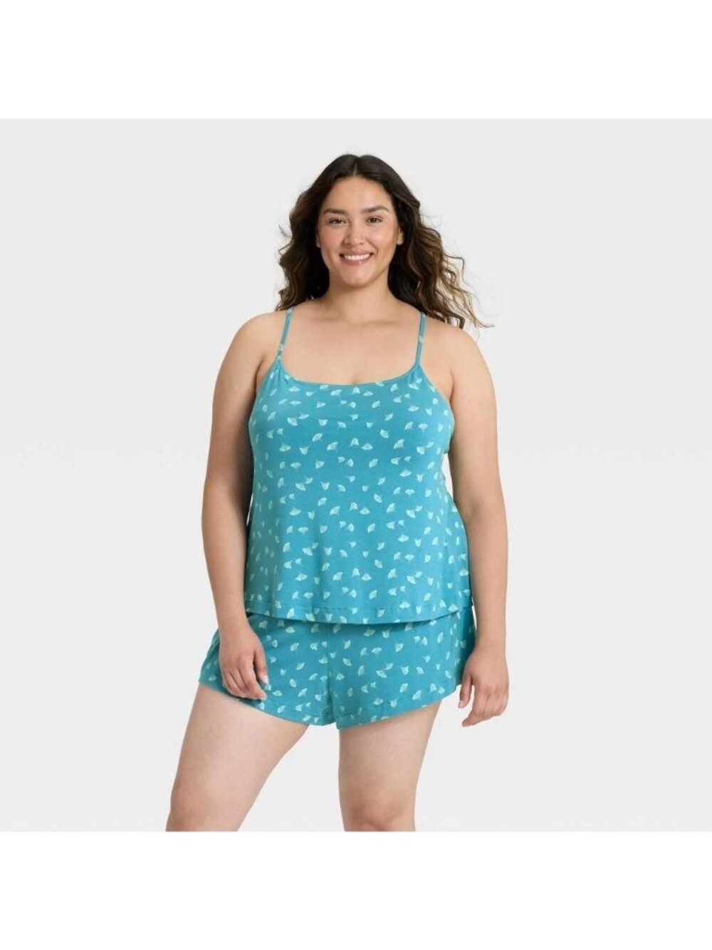 Women's Cloud Knit Tank Top and Shorts Pajama Set - Auden™ Blue Leaf Print XS